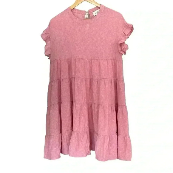 Aura The Label Blush Pink Tiered Mini Short Sleeve Dress - Picture 2 of 7